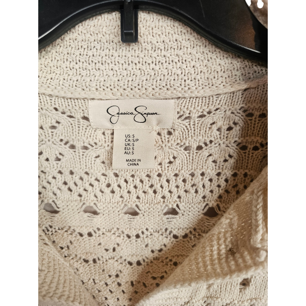 Jessica Simpson Boho Crochet Short Sleeve Cardigan Small Cottagecore Cream EUC - Picture 4 of 5